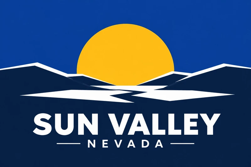 Sun Valley Nevada logo graphic with stylized yellow sun rising over blue mountains for Sun Valley, NV business page
